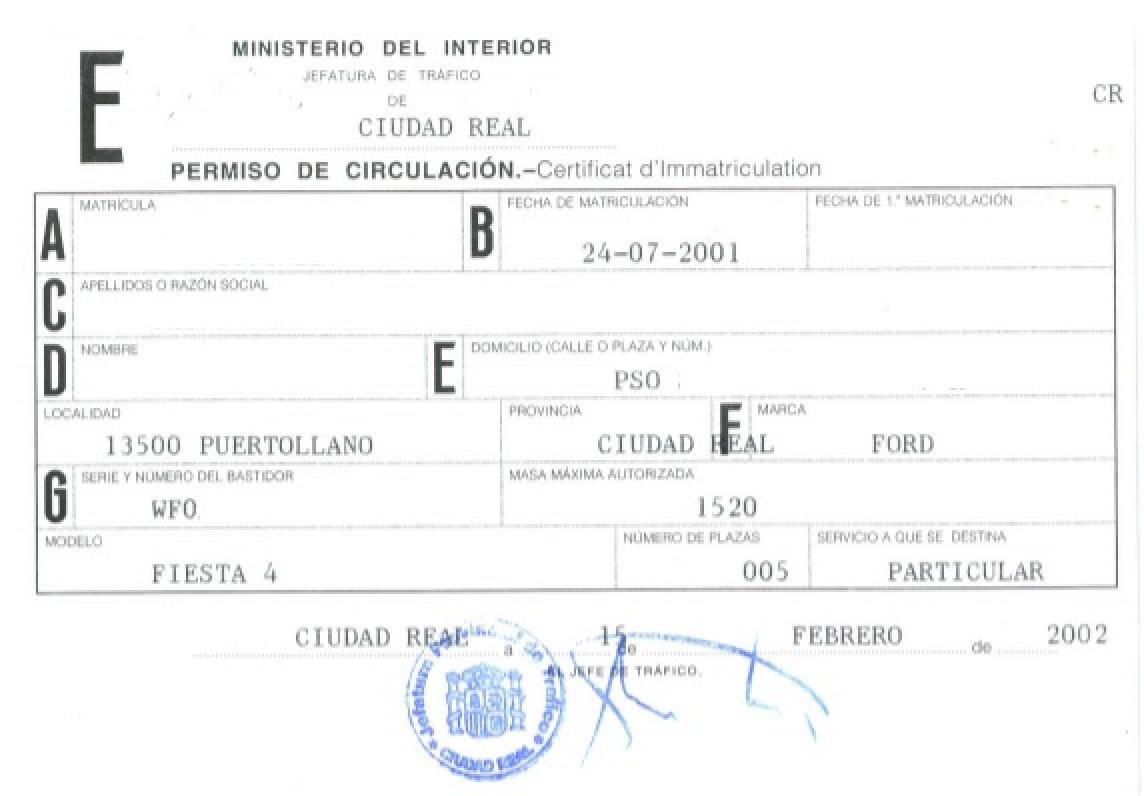 Ejemplo de Permiso de circulación