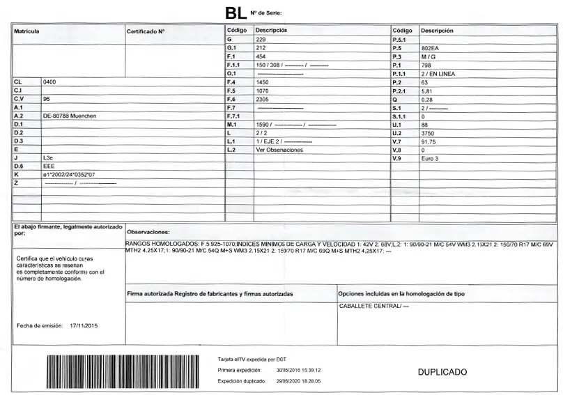 Ejemplo de Ficha técnica (tarjeta ITV)